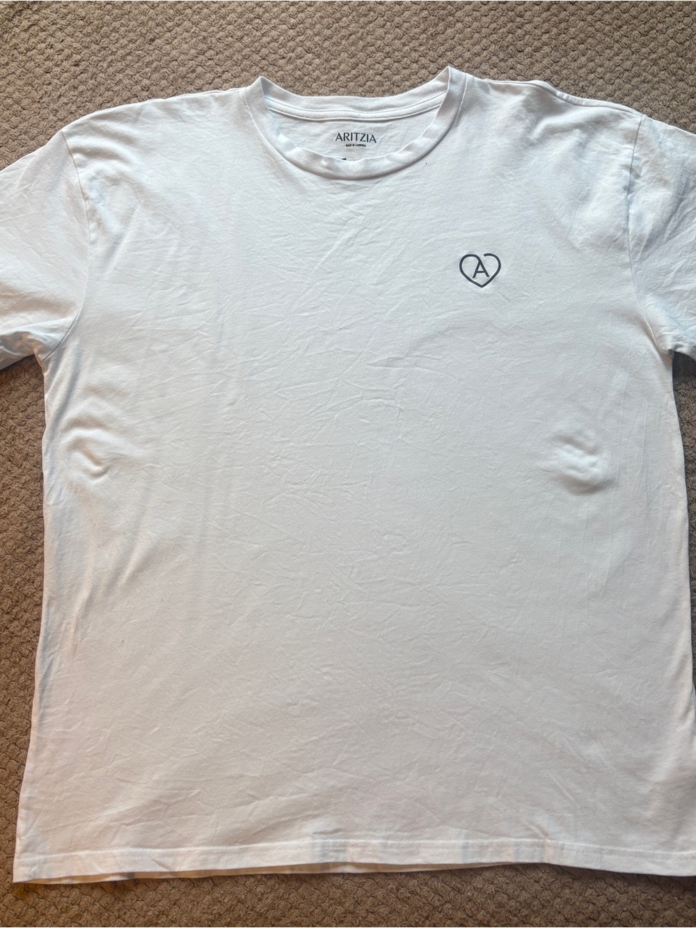 Aritzia White Short-Sleeve Crewneck Tee with Heart A Logo